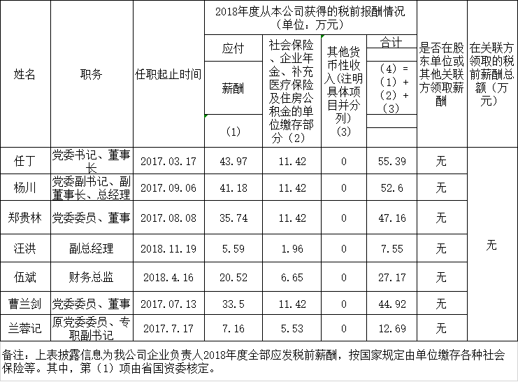 大奖国际卖力人2018年度薪酬情况